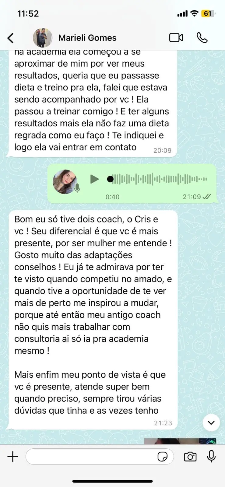 Depoimento WhatsApp - Marieli Gomes